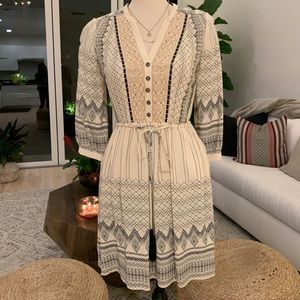 Anthropologie cream and black dress, size 0
